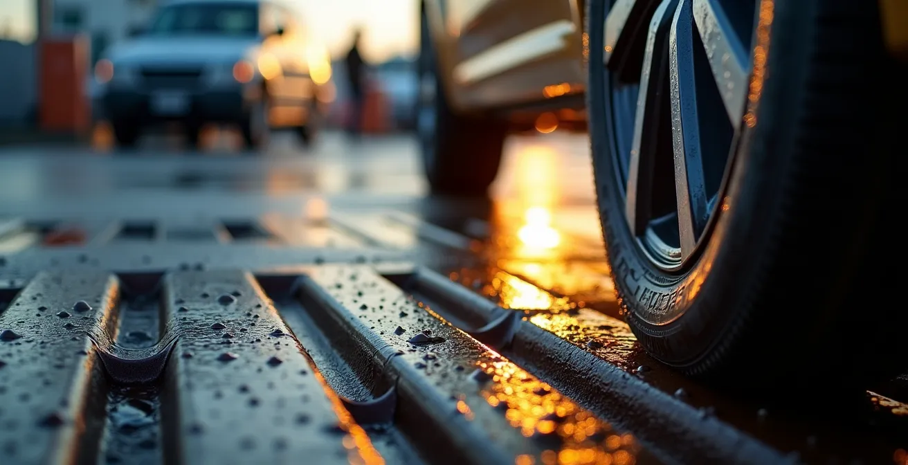 Vista macro dei dettagli dell'imbarco auto sul traghetto